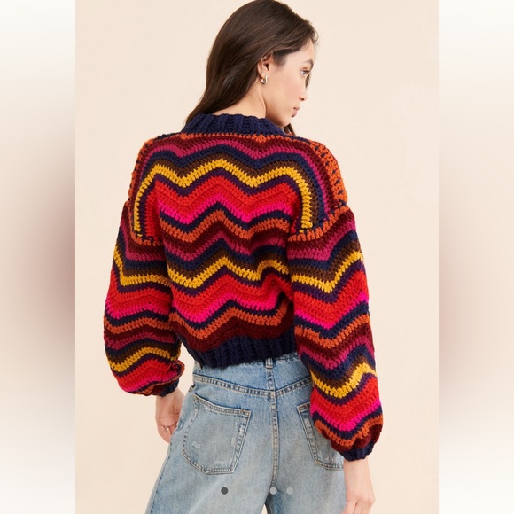 FARM Rio Sweaters - FARM Rio Crochet Vibrant Zigzag Knit Sweater